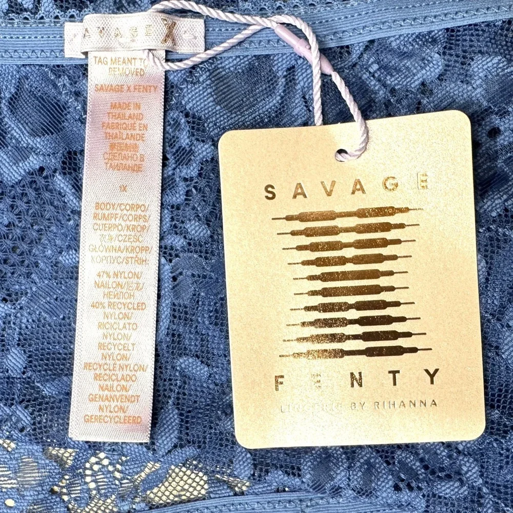Savage x Fenty Set Bra 44G Panties 1X Lingerie Rihanna Periwinkle Blue Lace NEW